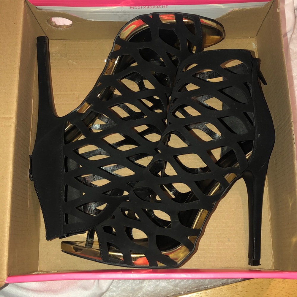Black Caged Heels